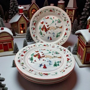 WHITE CHRISTMAS Farberware 10.5" Dinner Plates 1995 Vintage Set Of 4 - Picture 1 of 20