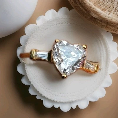  Swarovski Zirconia Heart Ring in Vermeil YG Over Sterling Silver - Image 1 of 4