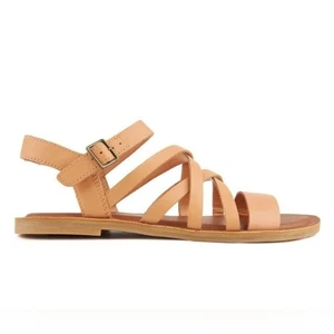 Toms Damen-Sandale Sephina sandbeige Leder Riemchen Gladiator Schnalle Größe 9 - Bild 1 von 9