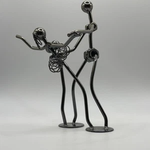 Nut & Bolt Metal Dancing Couple Sculpture 8” Statue - Picture 1 of 7