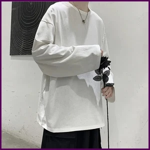 Loose Sweatshirts Men Solid Tee Streetwear Korean Clothes Pullover Long Sleeve - Picture 1 of 30