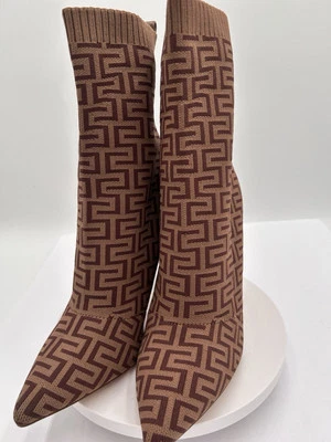 Steve Madden Brown Geometric Sock Heeled Bootie Women's Size 9-DIANI/DIAN04S1 - Image 1 of 4