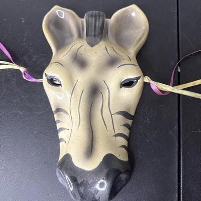 Máscara facial animal cebra cerámica pintada a mano de colección de 1900 arte decorativo 11" sin grietas* Foto 1 de 4