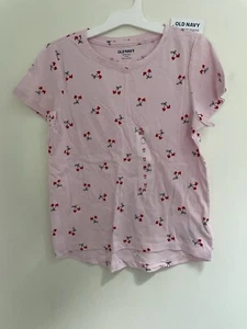 Old Navy Softest Tee Kids Girls Heart Cherries Print Cotton T-Shirt Oleander M 8 - Picture 1 of 3