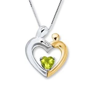 1CT Lab Created Peridot Mom & Child Heart Pendant Chain 14K White Gold Plated - Picture 1 of 4