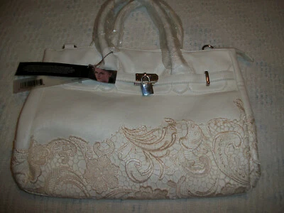 BOLSO CANDICE BOLSO DE MANO HOMBRO CUERO ASA SUPERIOR MONEDERO CON ENCAJE DE FLORES BLANCO Foto 1 de 4