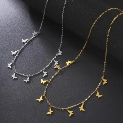 Collana da Donna Girocollo con 9 Farfalle in Acciaio Collarina Catenina 40+5cm   - Immagine 1 di 3