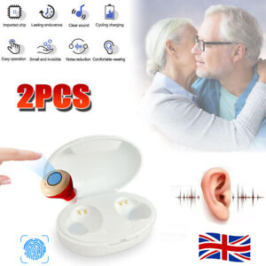 2PCS Digital Hearing Aids In-Ear Invisible Sound Voice Amplifier Rechargeable UK