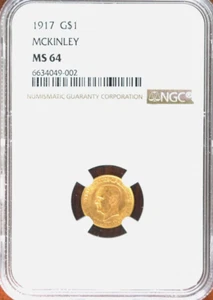 1917 $1 McKinley Memorial Commemorative Gold ONE Dollar NGC 64 Uncirculated Coin - Picture 1 of 3