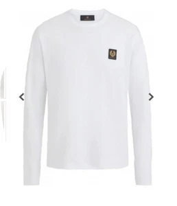 Belstaff Mens Long Sleeve T-Shirt in White/Black & Navy Authentic - Picture 1 of 35