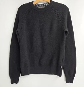 Michael Kors Sweater Men's Small Merino Wool Black Chunky Knit Crew Neck Raglan  - Picture 1 of 16