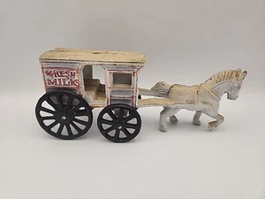 Vintage Cast Iron Horse And Milk Wagon - Picture 1 of 7
