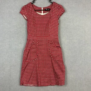 Revival Dress Womens 10 Red White Geometric Cotton Blend Stretch Cap Sleeve - Picture 1 of 7