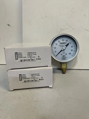 TRERICE 700B4002LA100 Pressure Gauge 4” , 1/4 NPT 0-100PSI Oil Filled Option - Image 1 of 4