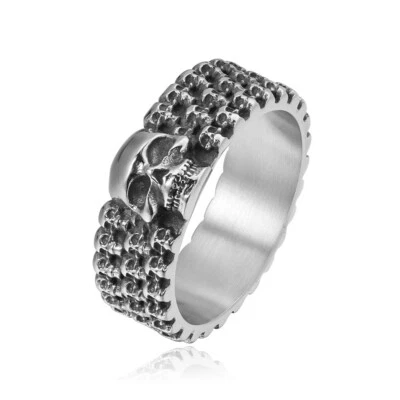 Men Women Punk Skull Band Ring Stainless Steel Skeleton Cocktail Party Biker - Image 1 of 4