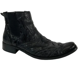 Giorgio Brutini G-Rock Shoes Mens Sz 9 Boots Slip on Black Leather Embroidery Vt - Picture 1 of 19