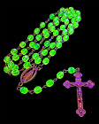 Uranium Glass Vaseline Faceted Glowing Holy  Rosary 19" #L62