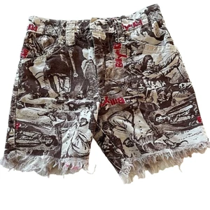 Billy The Kid Shorts Boys Waist 21 Multicolor Old West Theme Frayed Hem Vintage - Picture 1 of 6
