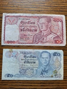 Thailand Circulated Banknotes 100 and 50 Baht - Picture 1 of 2