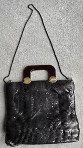 ELKA Metal Mesh Black Handbag 1960's Vintage Lucite Handles - Picture 1 of 11