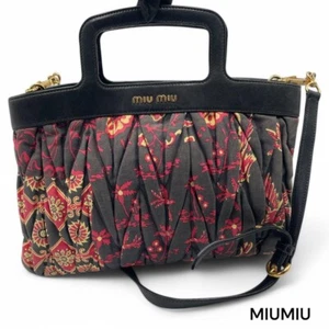 Borsa a mano MIUMIU Miu Miu borsa a tracolla 2 vie tela pelle nero rosso 2505M - Foto 1 di 10
