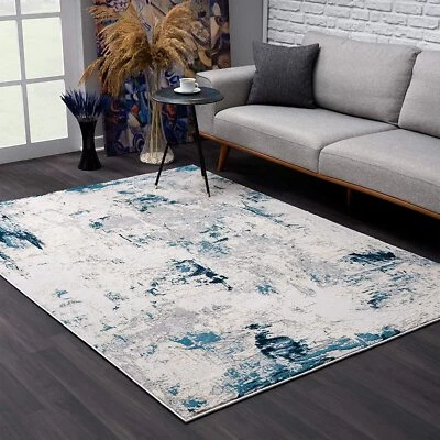 3' X 5' Blue And Ivory Abstract Strokes Area Rug - Image 1 of 4
