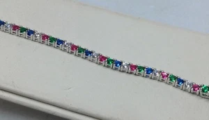Tennis Bracelet Multicolour MM 2 Silver 4 Griffe CM 16 18 20 Exploit - Picture 1 of 7