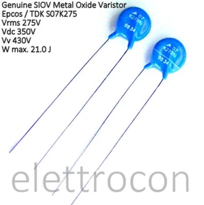 5 pezzi S07K275, 275 VAc, 350 VDc, 430 Vv, SIOV Varistor Originale Epcos / TDK - Picture 1 of 1