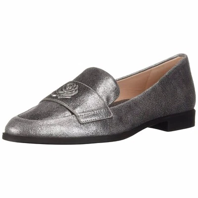 NUEVO Mocasines Taryn Rose Blossom Gris Plata Metálico Mujer Talla 8.5B Cuero Foto 1 de 4