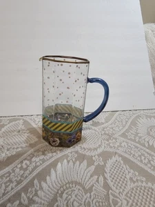 Vintage MacKenzie Childs 1983 Garland Pink Polka Dots Glass Water Pitcher 48 oz - Picture 1 of 3