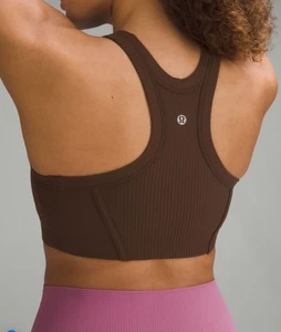 Reggiseno yoga collo alto Lululemon a costine Nulu taglia 8 colore marrone - Foto 1 di 4