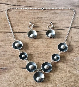 Juego de pendientes collar de plata esterlina modernista MCM vintage de 18" de longitud - Imagen 1 de 11