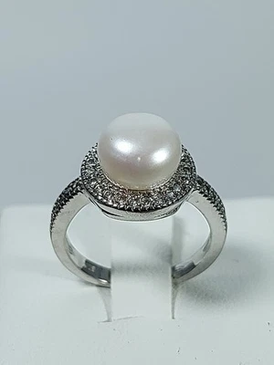 Anello Donna Argento 925 con Perla Acqua Dolce Naturale e Pavé Zirconi Brillanti - Immagine 1 di 4
