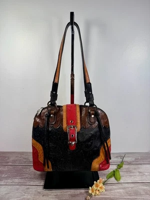 Vintage MC Marc Chantal leather multi-color retro embossed western shoulder bag - Image 1 of 4