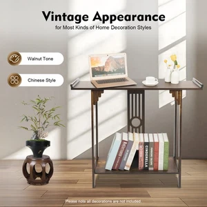 2-Layer Vintage Console Table Sofa Side Table Entryway Table Bamboo Shelf New - Picture 1 of 24