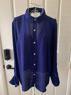 Camicia donna Forever 21 blu con bottoni buco della serratura sul retro taglia L - Immagine 1 di 4