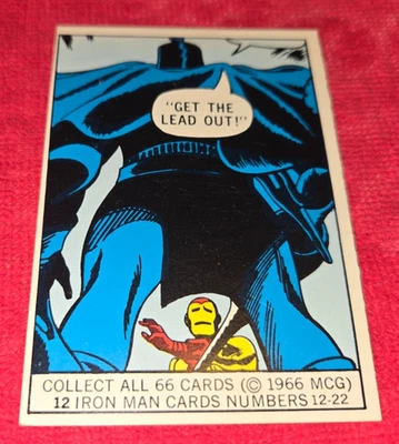 1966 年漫威超级英雄卡 #12 钢铁侠 RC 新秀卡 EX/MT — 第 1/2 张图片