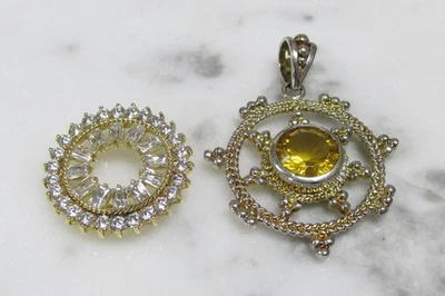 Кулон из чистого серебра с желтым камнем и кулон из чистого серебра / брошь 20,4 г ~ 4-D517 - Изображение 1 из 4
