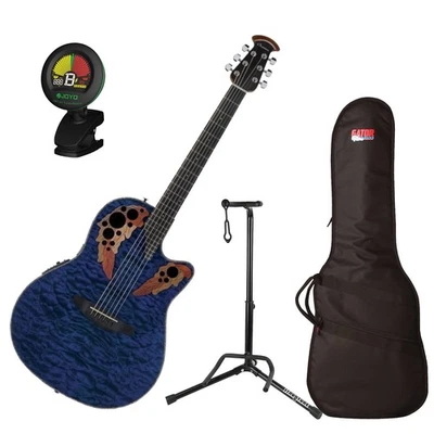Ovation Celebrity Elite Exotic Mid-Depth Acoustic-Electric Guitar, Caribbean Blu - Image 1 of 2