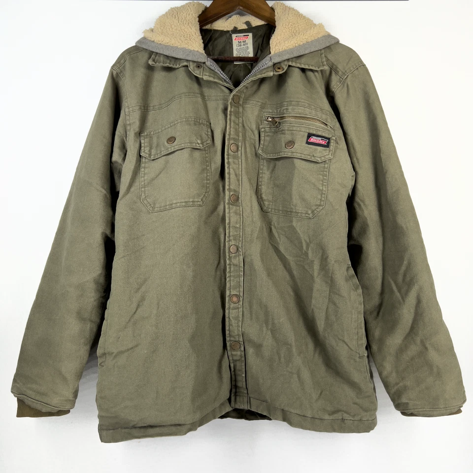 Jaqueta de trabalho Dickies verde carga Sherpa lã com capuz forrada tamanho médio - Imagem 1 de 4