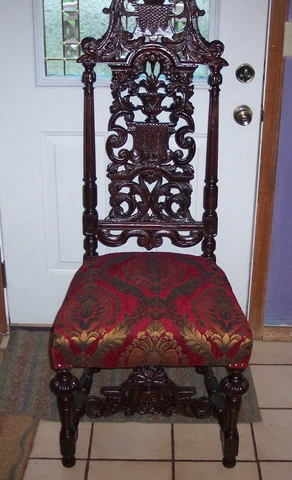 Victorian Tall Ornately Carved Mahogany Parlor Chair / Sidechair  (SC73) Cover