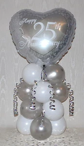 SILVER WEDDING - 25th ANNIVERSARY - FOIL BALLOON DISPLAY - TABLE CENTREPIECE - Picture 1 of 2