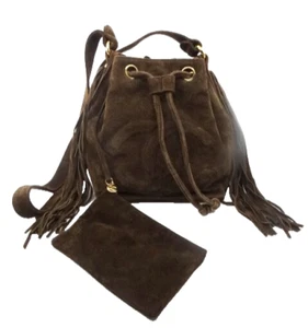 Vintage CHANEL BOHO braune Wildleder Fransen Schultertasche Bucket Bag mit angenähtem Beutel COA - Bild 1 von 11