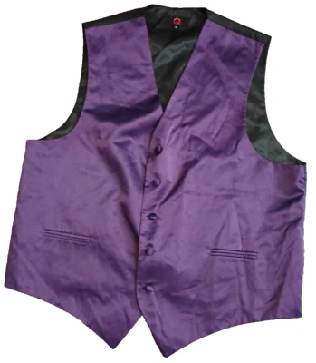 Brand Q Vest Mens Size XL Purple Solid Black Dress Tux Tuxedo Suit Formal - Image 1 of 4