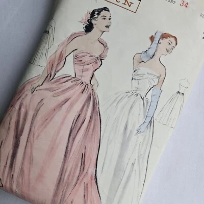 Vestido Butterick 6011 Vintage Años 50 Sin Tirantes Patrón Busto 34 Incompleto Foto 1 de 4