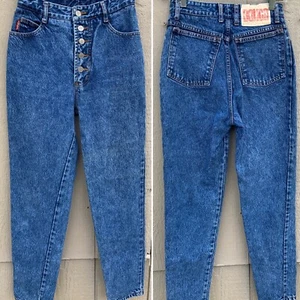 Vintage Bongo Jeans Exposed Button Fly Acid Wash Stone Wash 7 26 Inch Waist - Picture 1 of 12