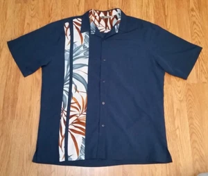 Iolani Hawaii Made Button Shirt (L) Dark Blue with Leaf Print on the Right Side - Picture 1 of 2
