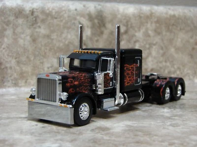 DCP 1/64 Black Orange Flames Flattop Peterbilt 389 Semi Truck Farm Toy - Image 1 of 3