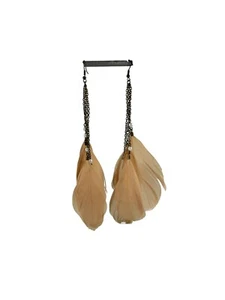 Lange 6,5" hellbraune Feder Ohrringe baumeln Rotguss Kunstperlen Boho Hippie leicht - Bild 1 von 6