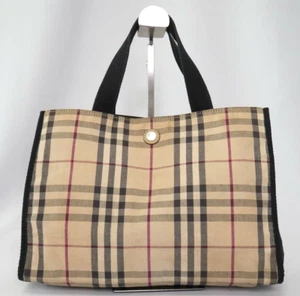 BURBERRY London Handbag Tote Bag Nova Check Beige x Black Canvas Women - Picture 1 of 9